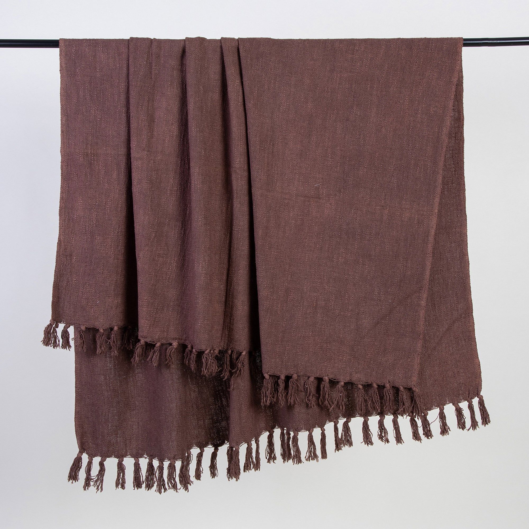 Luxury Brown Cotton Solid Throw For Sofas
